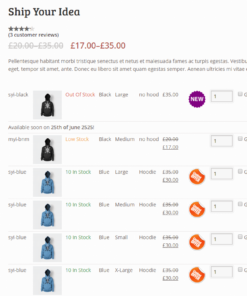 Woocommerce Variations to Table – Grid